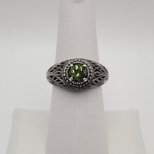 Vintage Designer 925 Sterling Silver Peridot Filigree Deco Band Ring Size 8